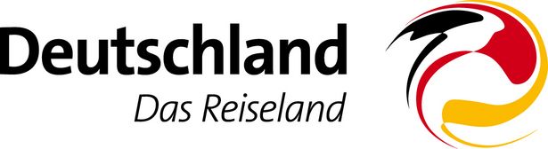 Das Logo der DZT für das Reiseland Deutschland ist abgebildet. Auf der linken Seite steht "Deutschland" und kleiner darunter "Das Reiseland". Auf der rechten Seite bilden drei Linien in den Farben schwarz, rot und gold einen Kreis.