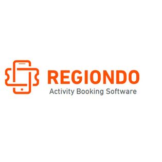Das Logo von Regiondo: Links ist ein Handy gezeichnet, rechts daneben steht "Regiondo" und darunter "Activity Booking Software".